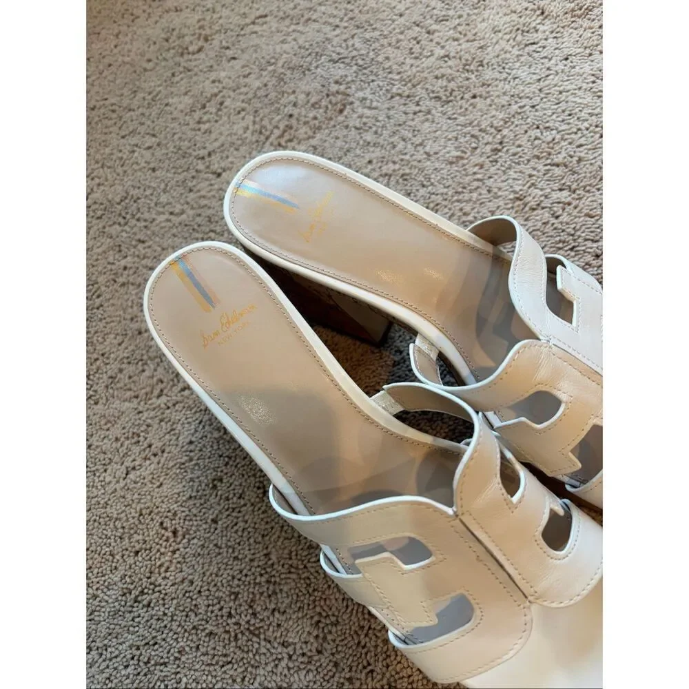 Sam Edelman Dev Platform Thick Heel Sandal Slip On Cork Sole Size 11 White